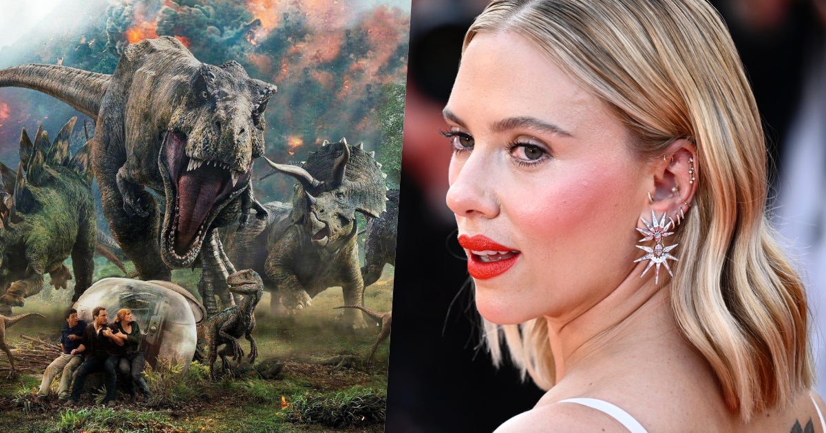 Scarlett Johansson e il poster di Jurassic World: Il regno distrutto