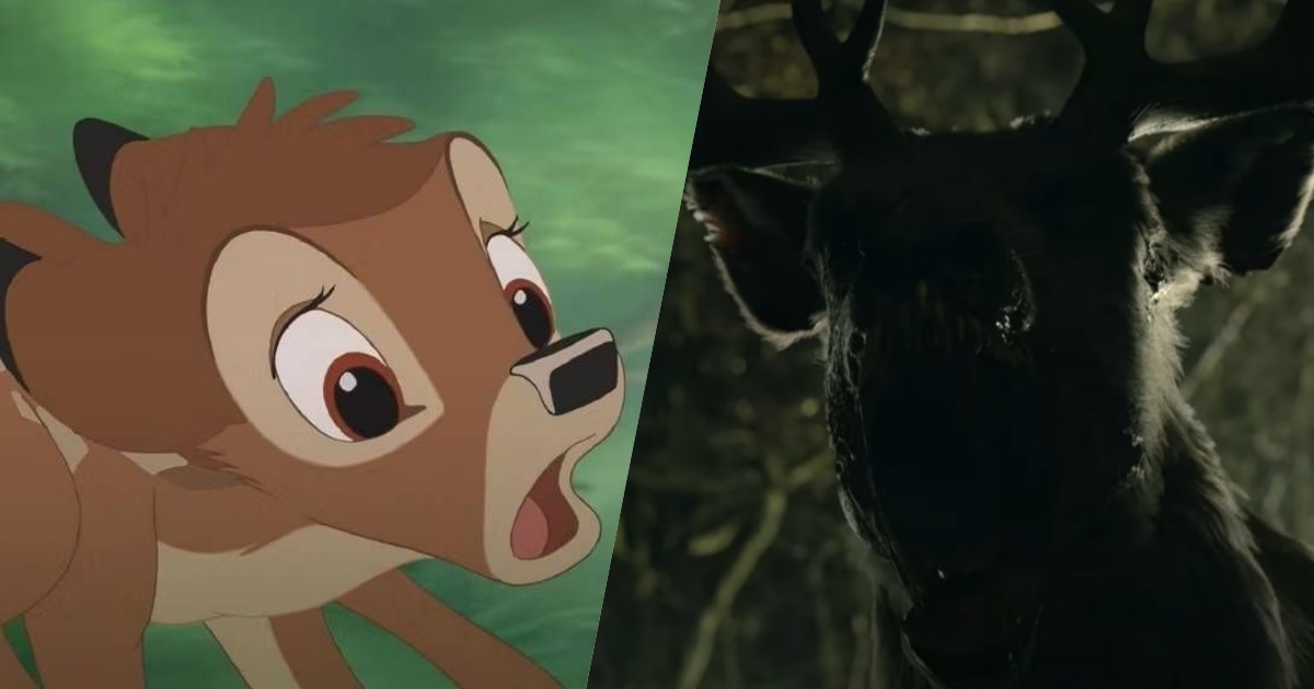 un frame di Bambi e la sua controparte horror