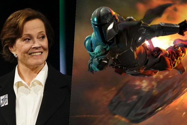 star wars, per mandalorian and grogu sul palco sigourney weaver