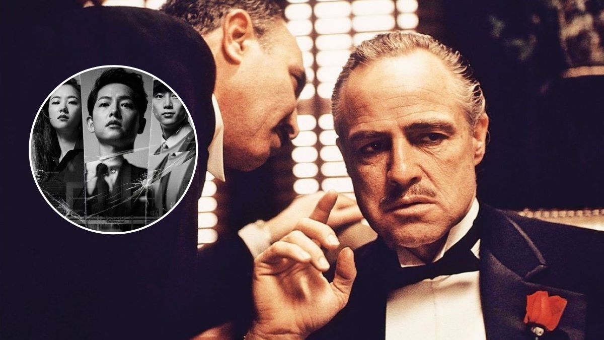 un frame de il padrino col poster della serie netflix