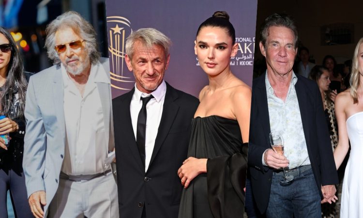 Collage coppie di Hollywood con decenni di differenza