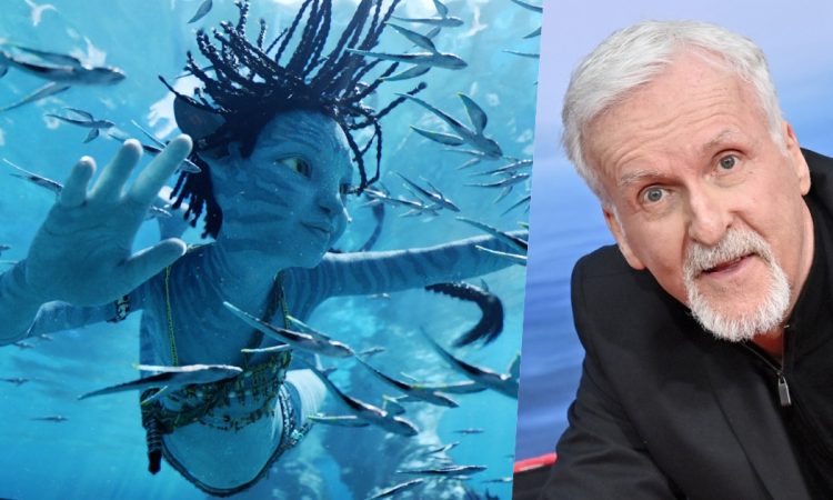 un frame di Avatar e un primo piano di James Cameron