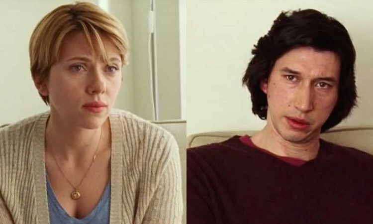 primi piani di Scarlett Johansson e Adam Driver